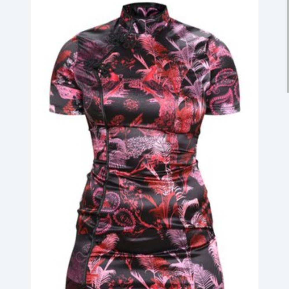 Petite Black Satin Split Mini Dress